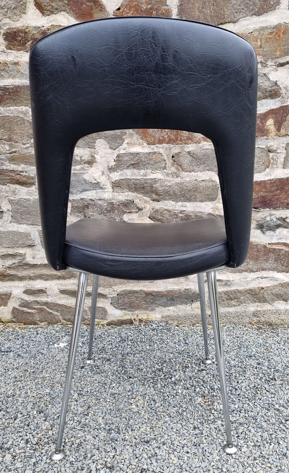 Tonneau chair, vynil and chrome, vintage, 60s