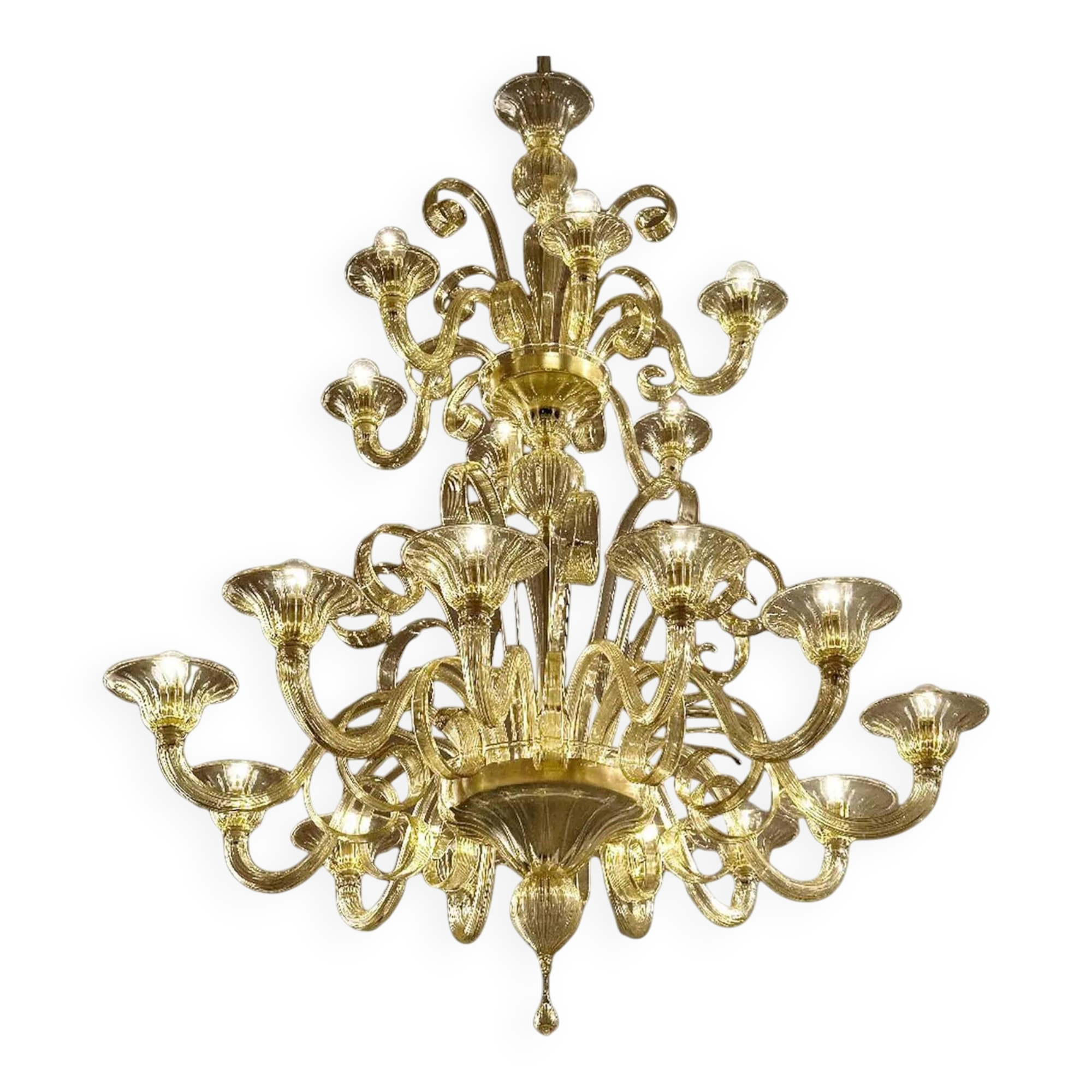 Modern Champagne Venetian “Curls” Murano Glass Chandelier