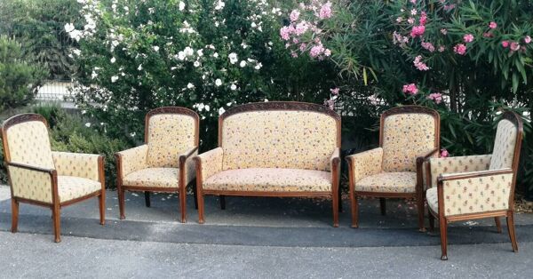 Salon art nouveau : 4 fauteuils + canapé sofa jugendstil 1900 chair