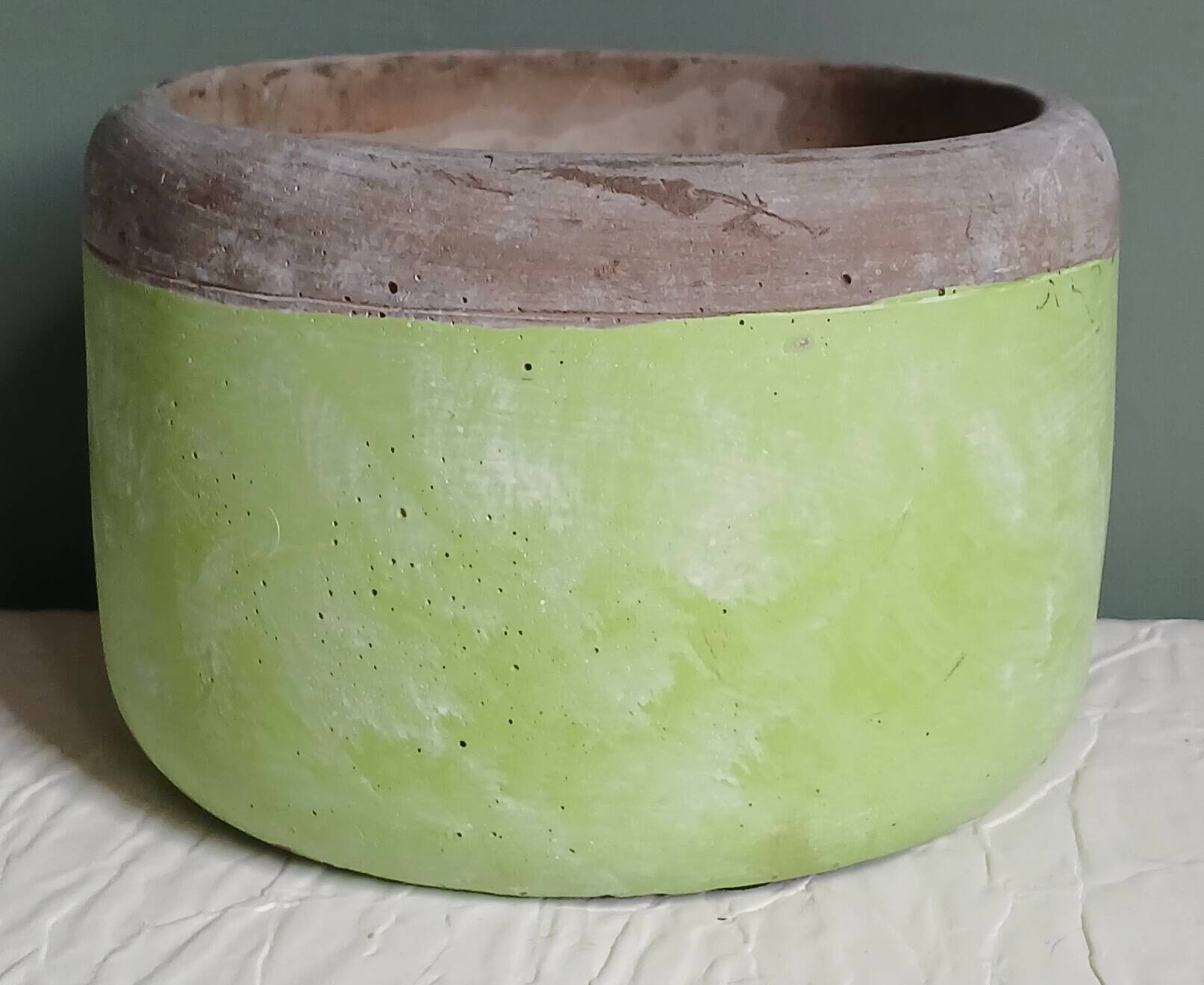 Grey and green terracotta cache-pot. Italian manufacturing.