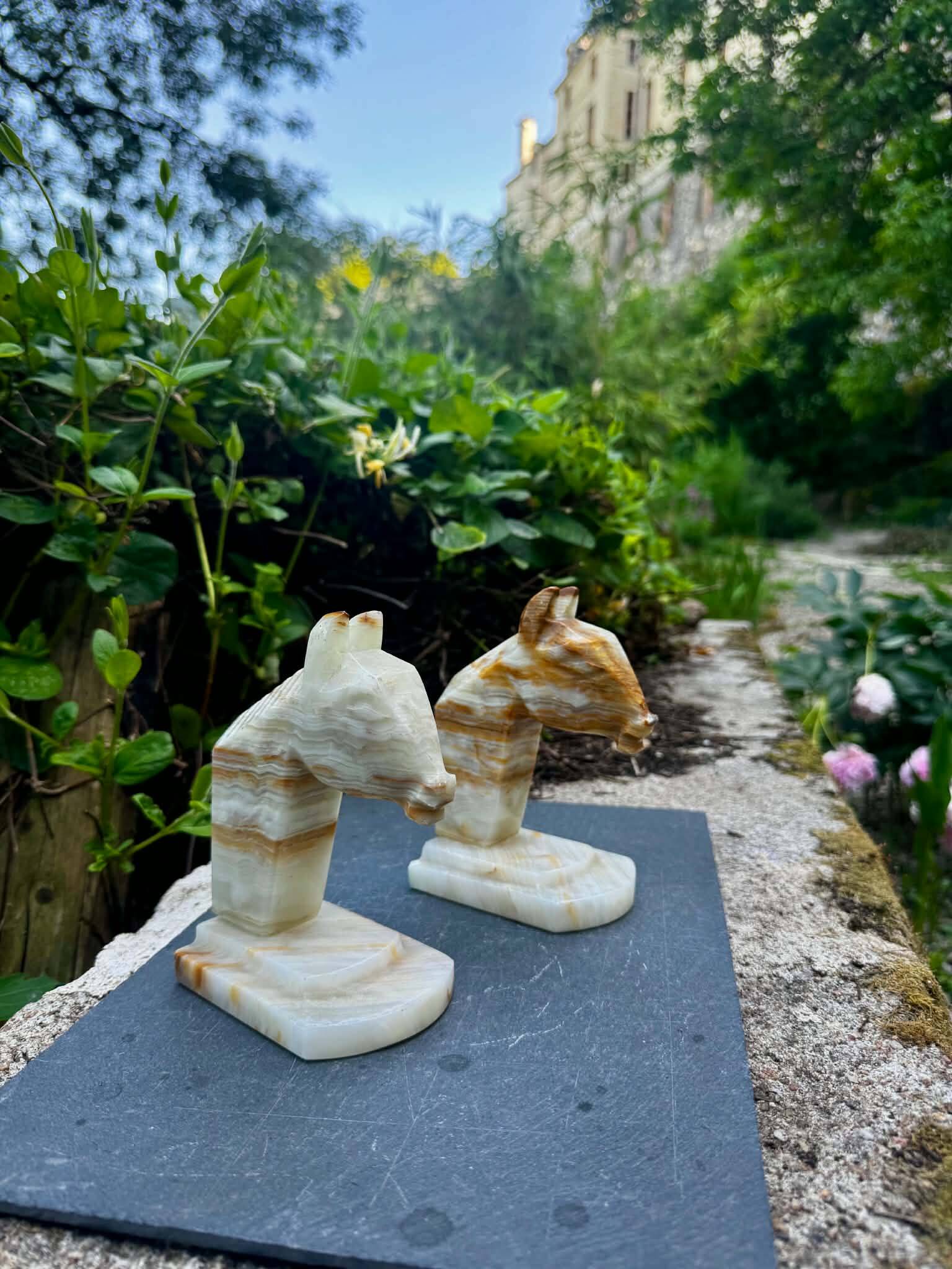 2 onyx bookends horse 1960s Italy vintage