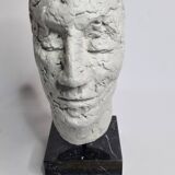 Clay sculpted head on marble base, 32 cm