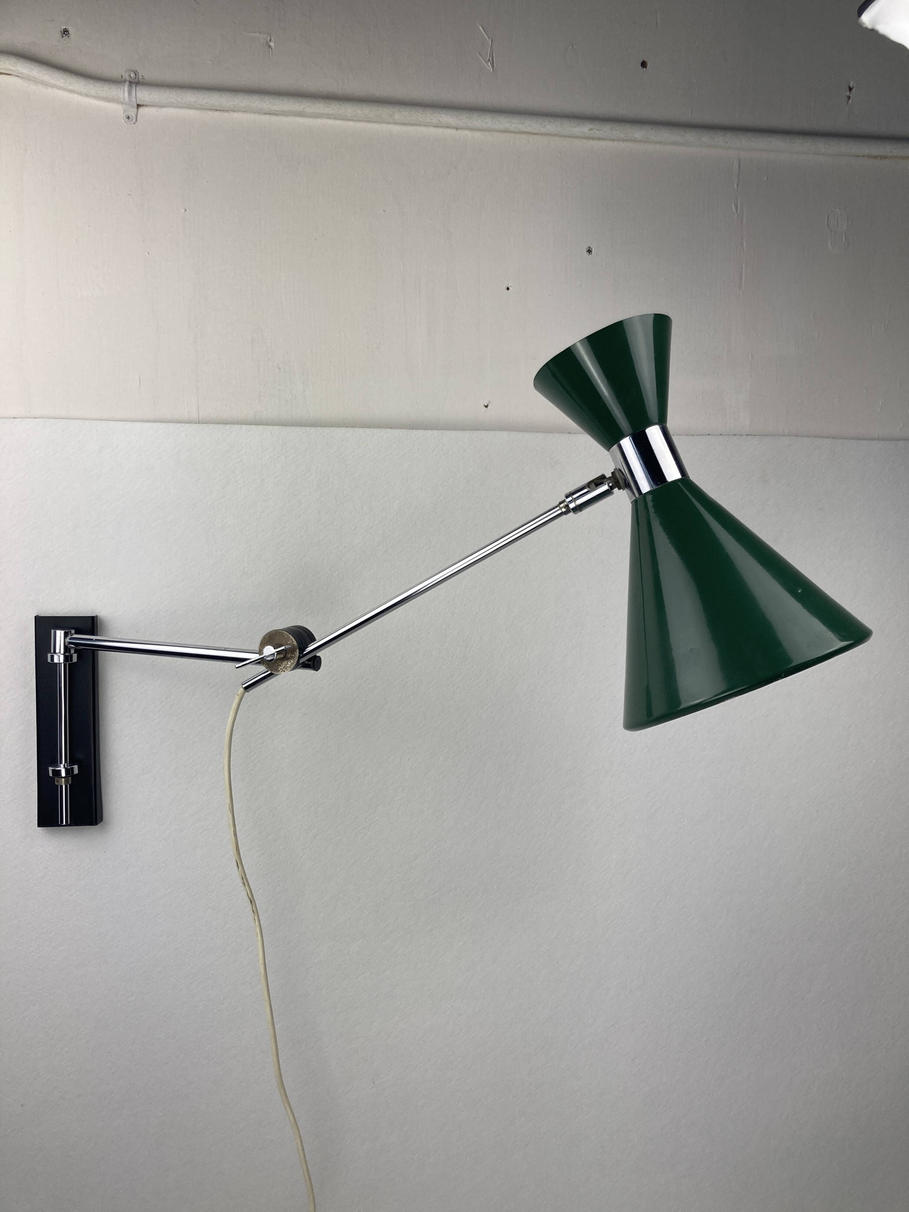 Adjustable architectural wall arc diabolo swing lamp, Herda, Dutch 1960s