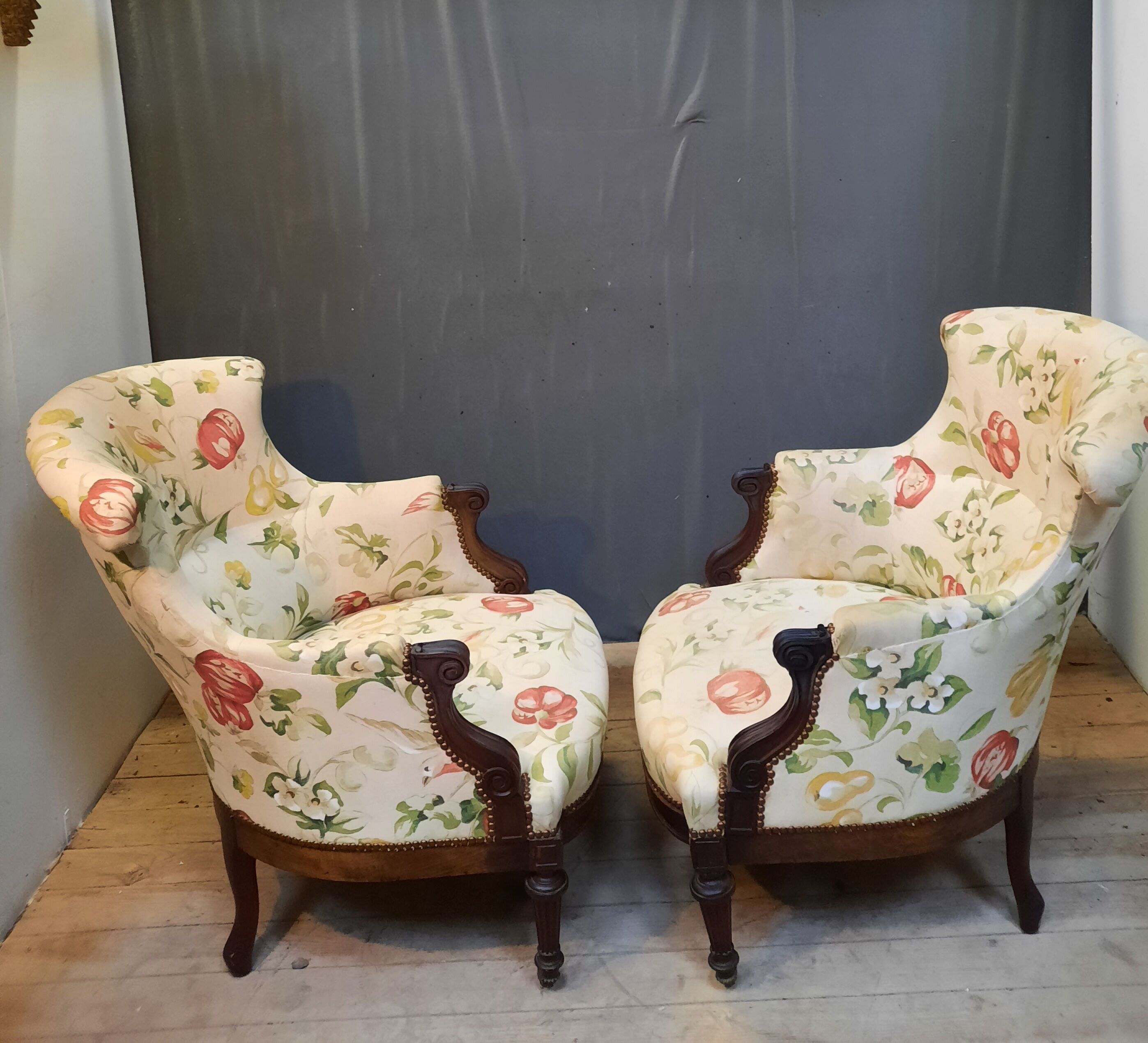 Pair of Louis XVI style toad armchair