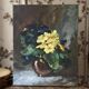 Old painting primroses signed Rinat Animaev – Russian school – oil on