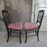 Paire de chaises Napoléon III noir et velours rose