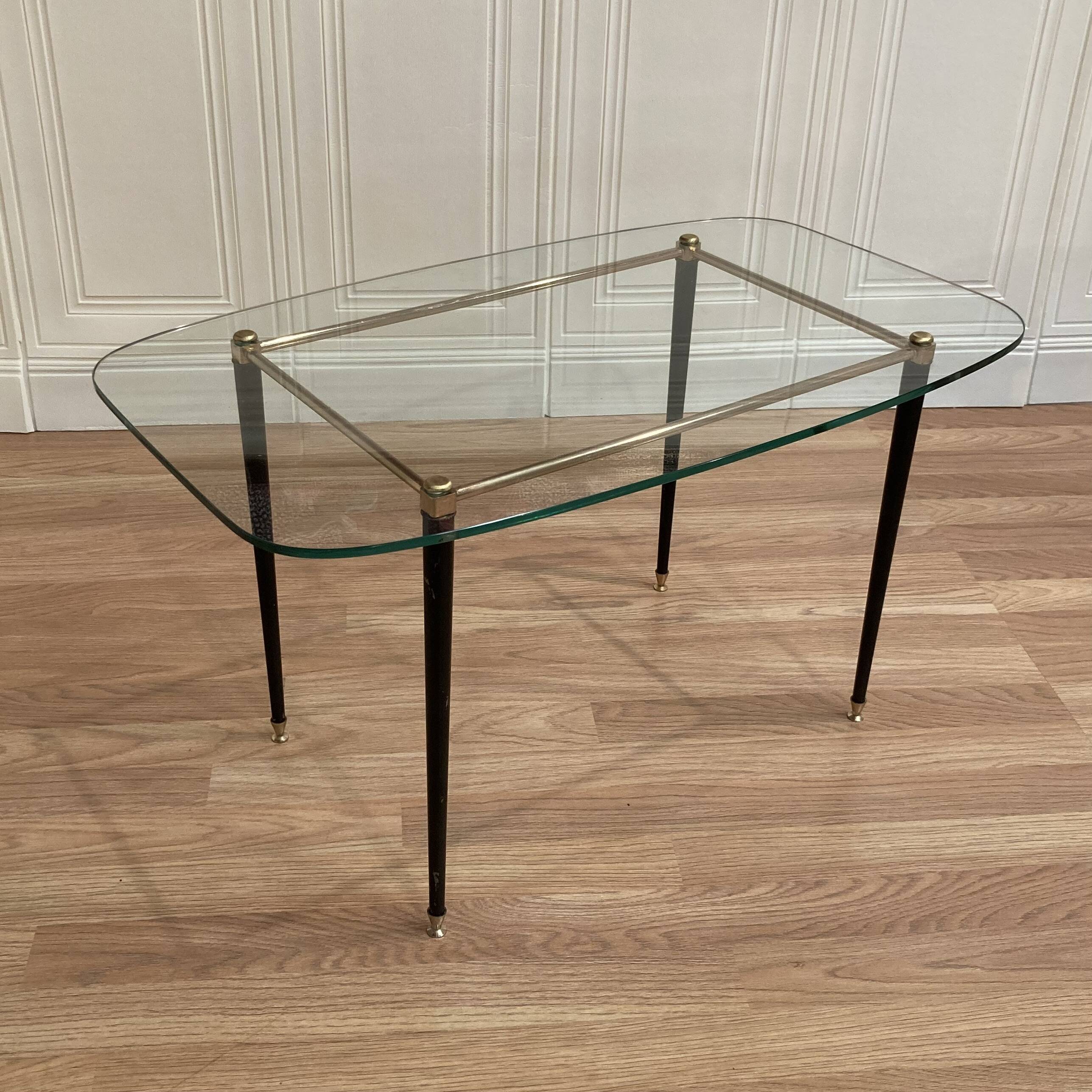 Table basse design 1950 verre et métal.