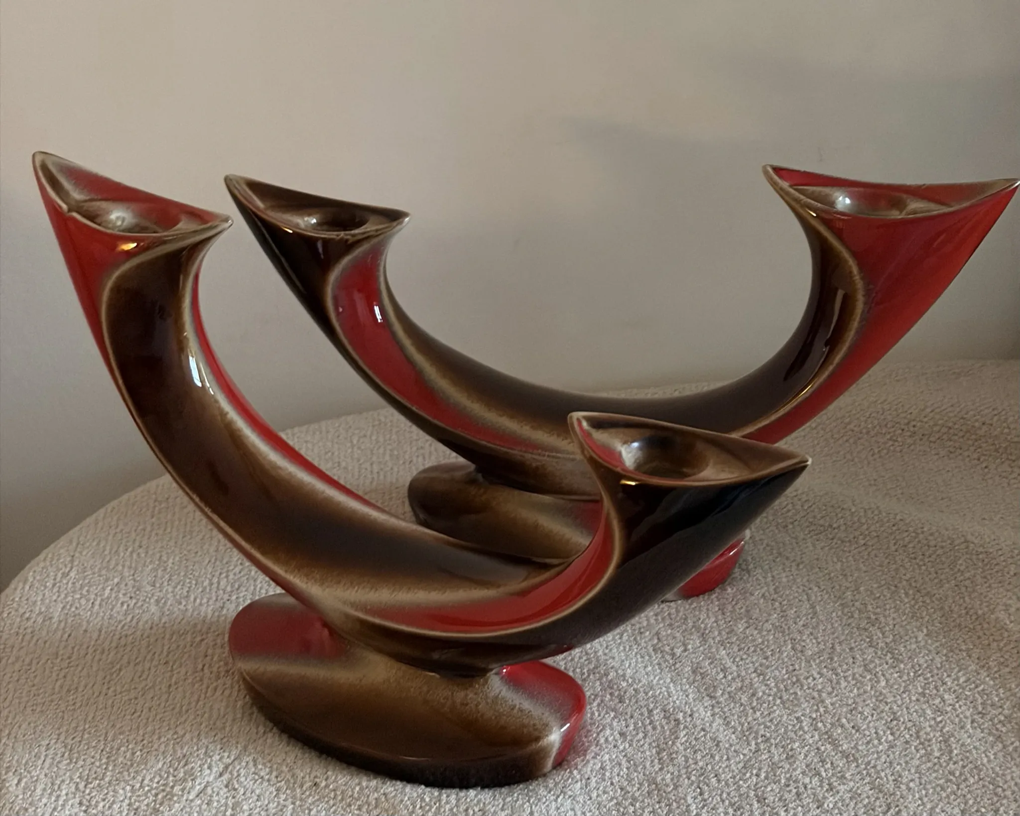 Pair of Mid-Century Vintage Ceramic Double Candlestick Holders Verceam