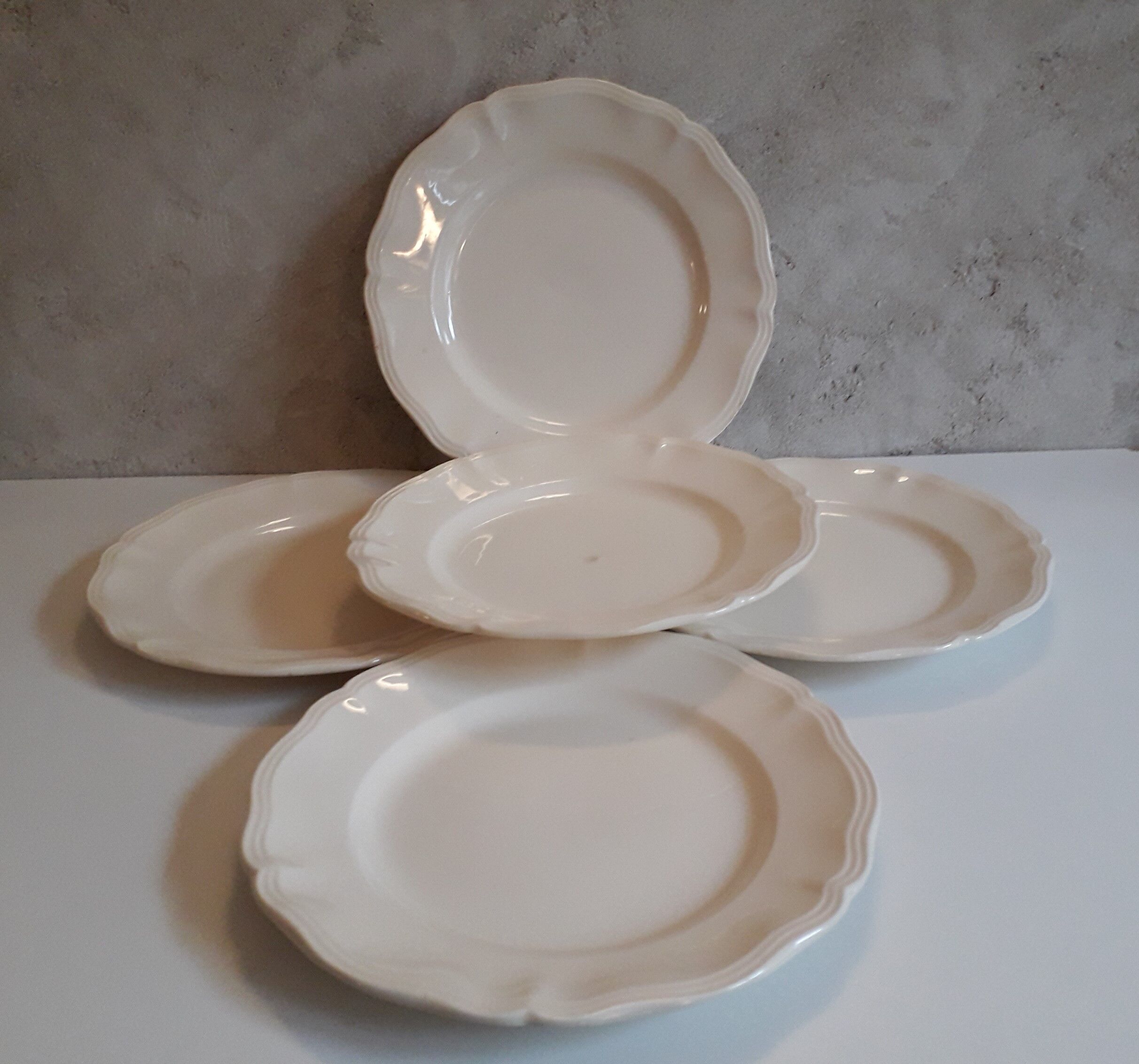Lot de 5 assiettes plates anciennes en faïence de Sarreguemines
