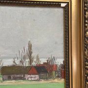 Original Swedish Oil on Panel – “Red Cottages” by Unknown Artist– Signed – Vintage & Framed – 48 × 40 cm (18.8" × 15.7")