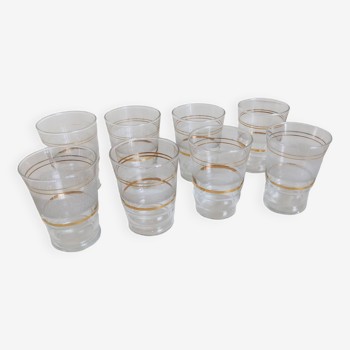 8 frosted or white granite glasses with gold rim