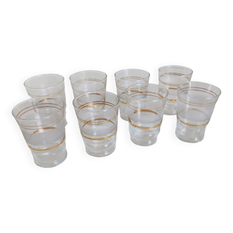 8 frosted or white granite glasses with gold rim