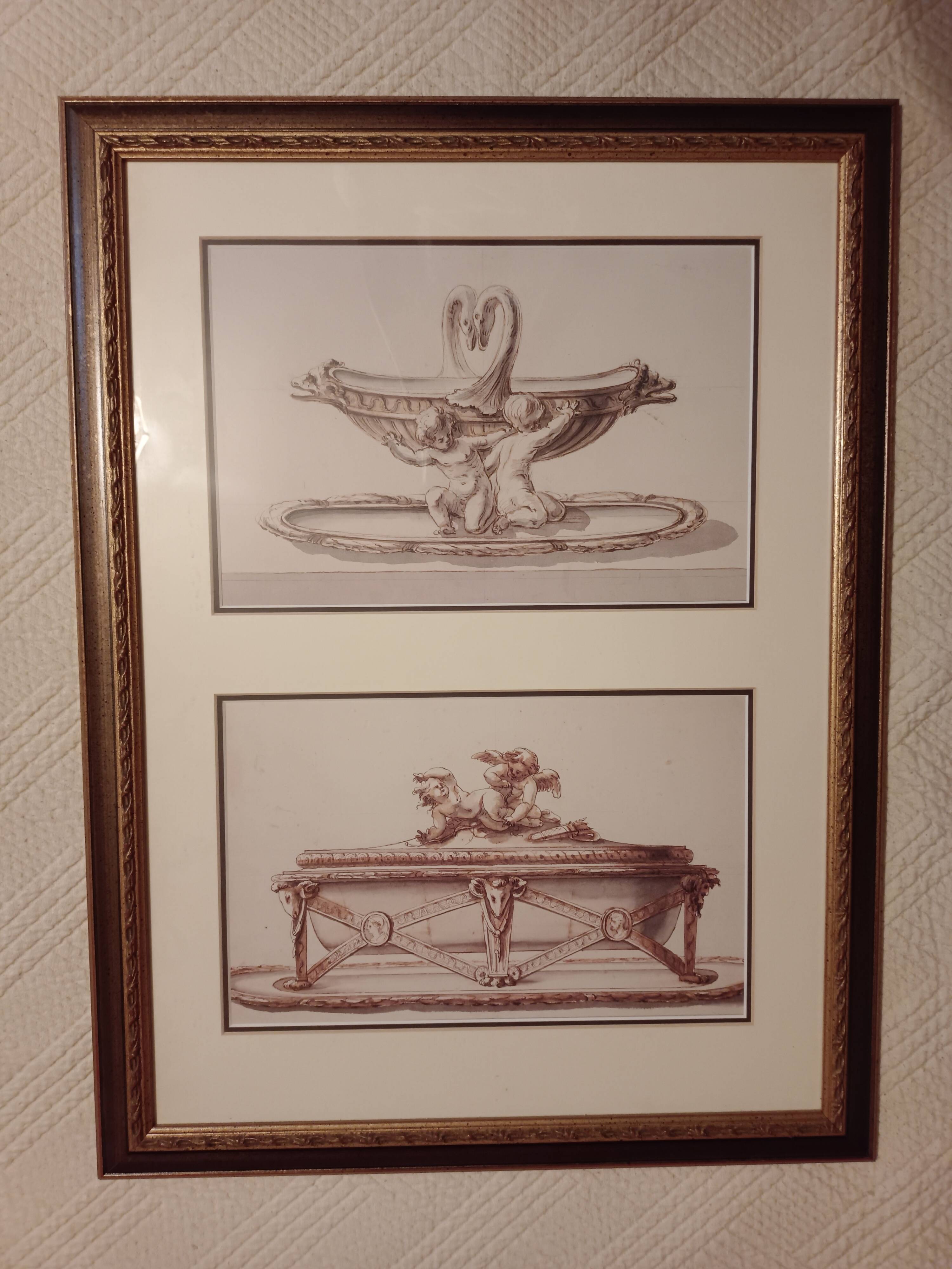Dessins au crayon et aquarelle, XIXème siècle