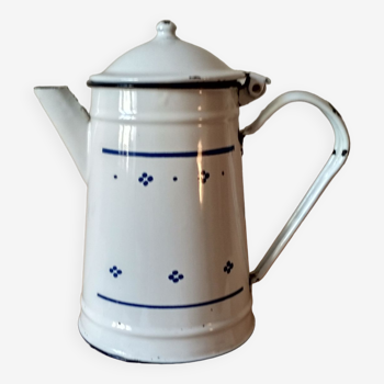 Old blue and white enamelled metal coffee maker