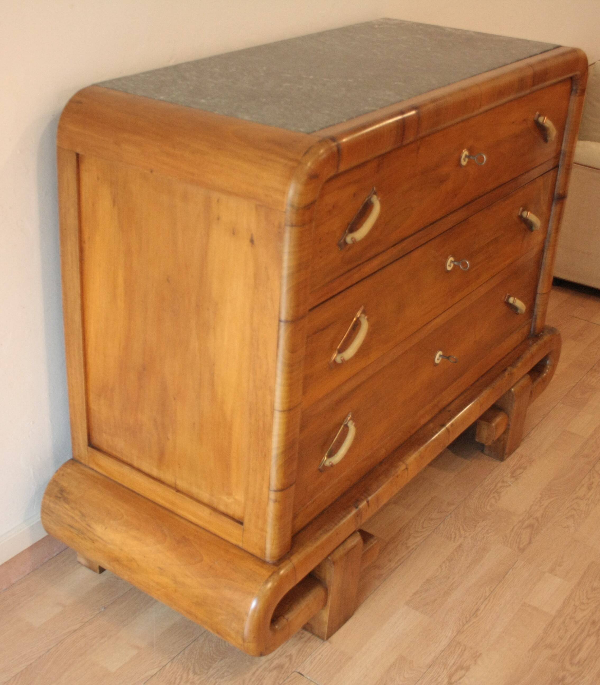 Art Deco walnut chest of drawers, 1950s, mid-century modern style,