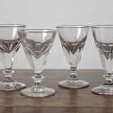 4 verres à pied à vin anciens à côtes plates en verre soufflé du XIXe