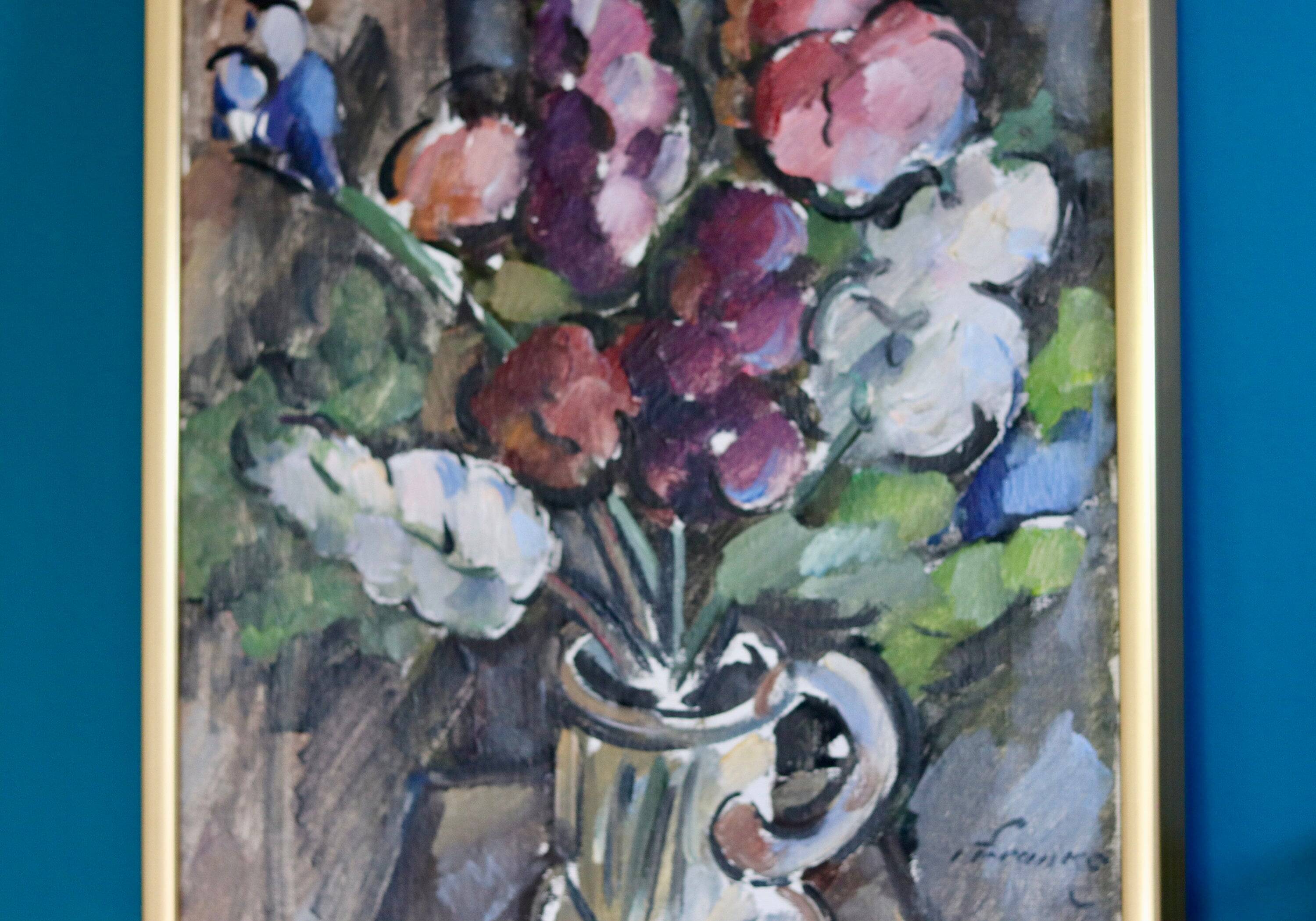 Original Swedish oil on canvas from the mid-century "Vase" by I Franke (1913-1999) - Framed