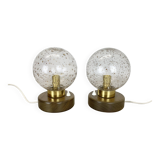 Set of 2 glass ball and oak Wooden Table Lights by Temde Lights, Germany 19