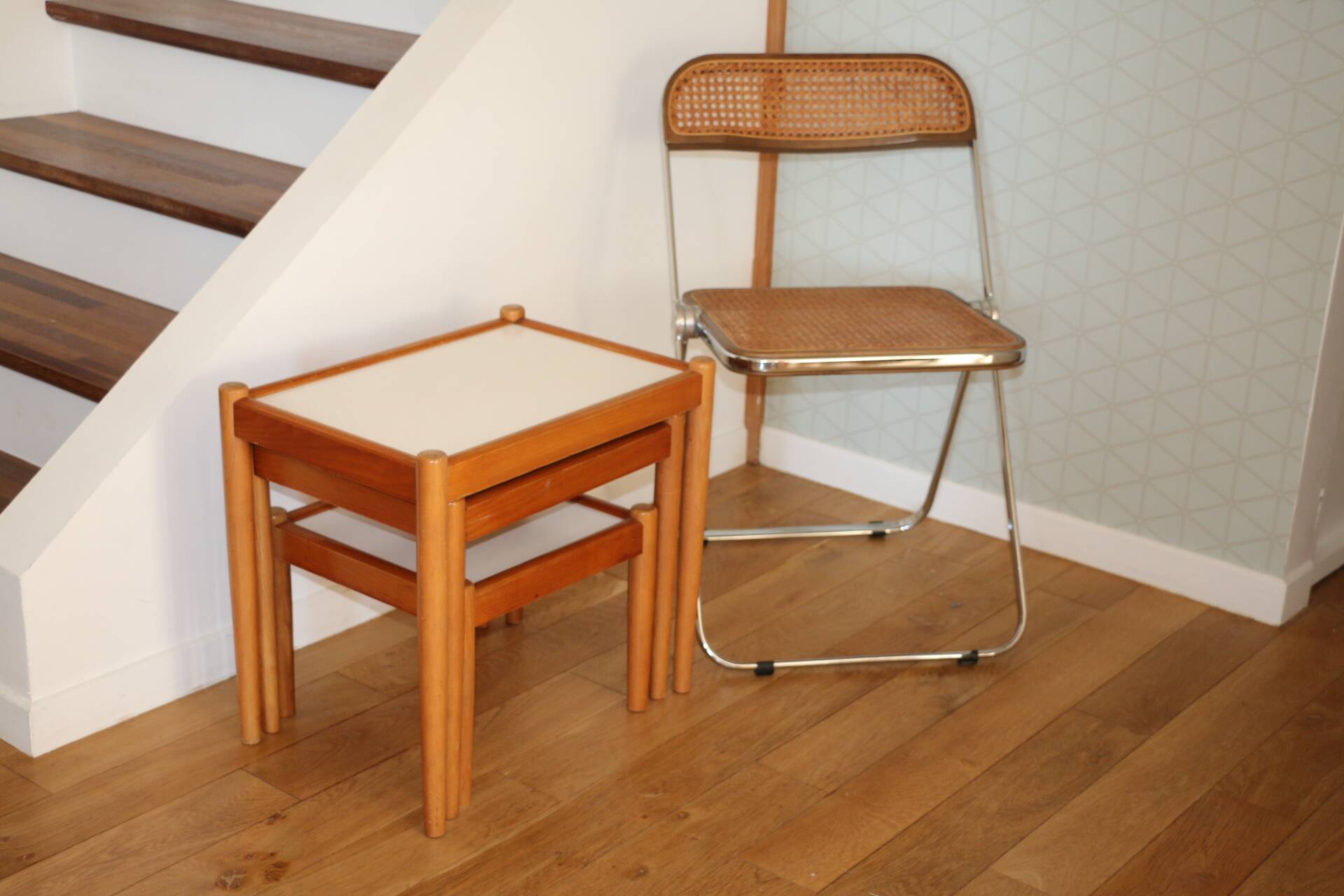 3 tables gigognes hêtre mélaminé blanc