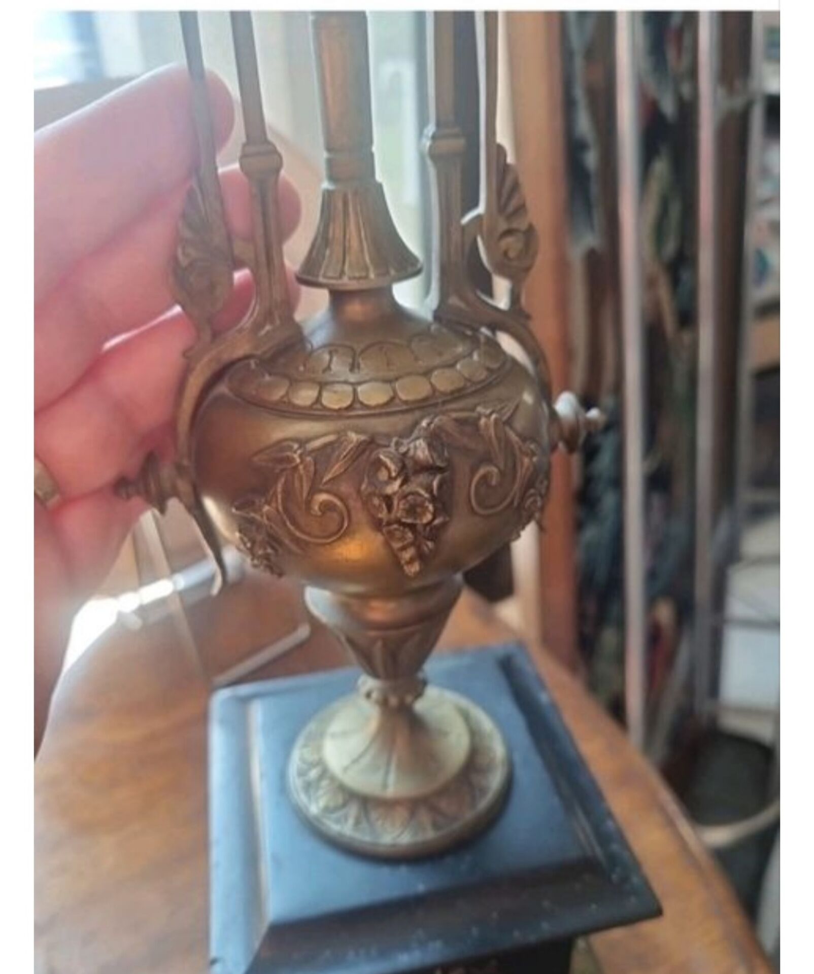 Antique bronze clock signed fireplace