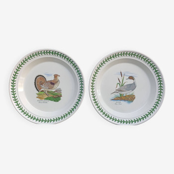 2 grandes assiettes en faience anglaise de Portmeirion Canard et Perdrix