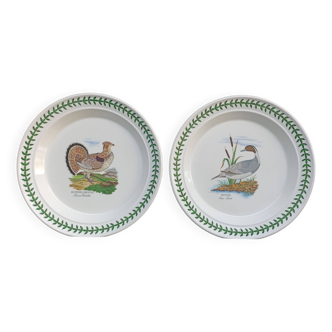 2 grandes assiettes en faience anglaise de Portmeirion Canard et Perdrix