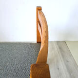 Modernist solid pine chairs with wool fabric seats, 1960s