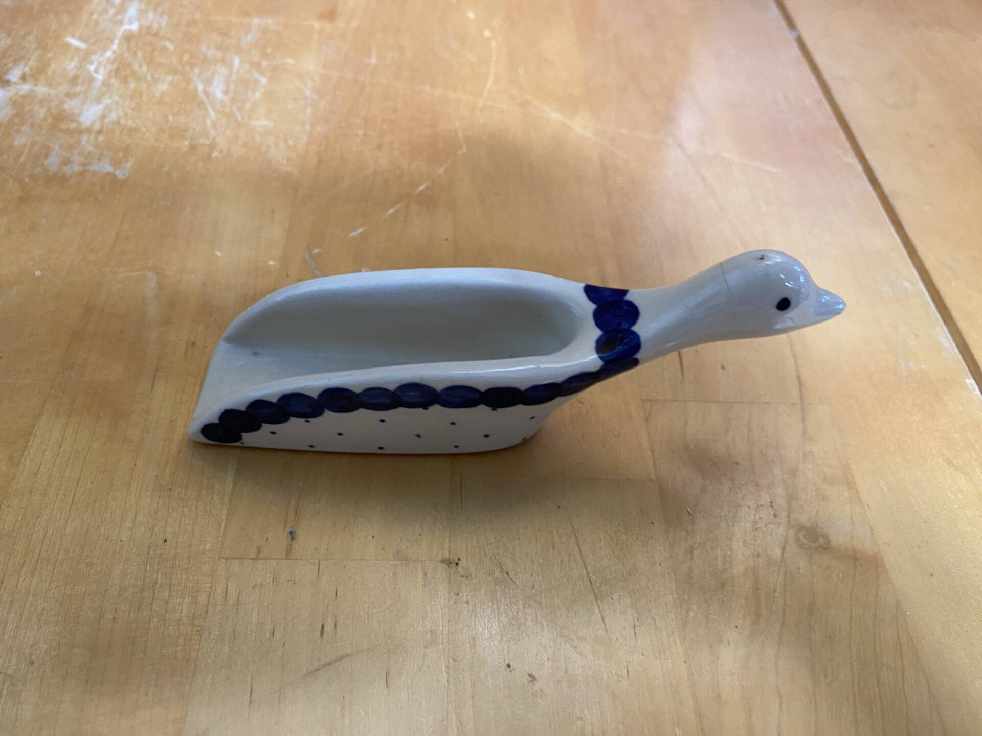Vintage White & Blue Porcelain Goose-Shaped Kitchen Spoon Poland