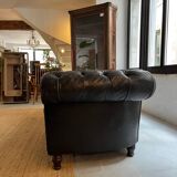Canapé Chesterfield en cuir noir Poltrona Frau, 1980