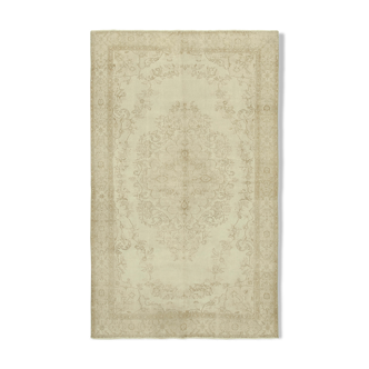 Tapis beige oriental vintage fait à la main 184 cm x 291 cm