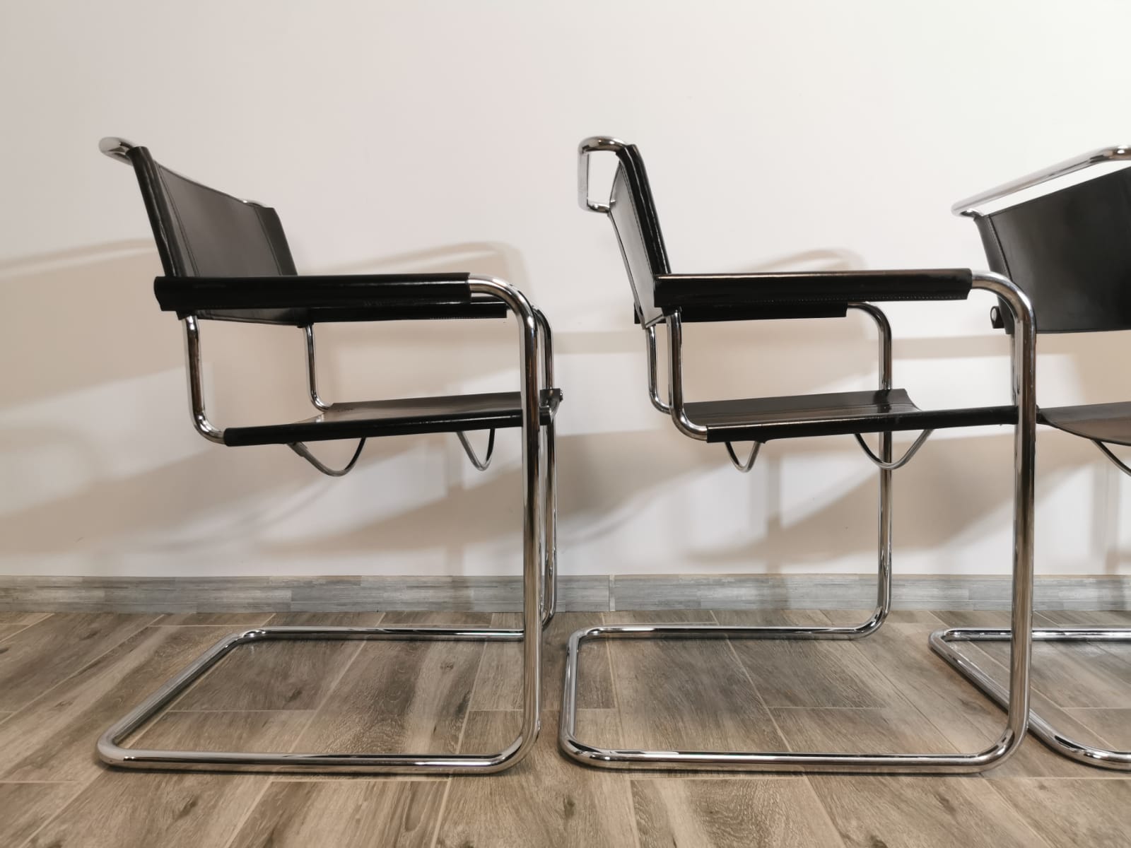 Mid-century chromed leather chairs