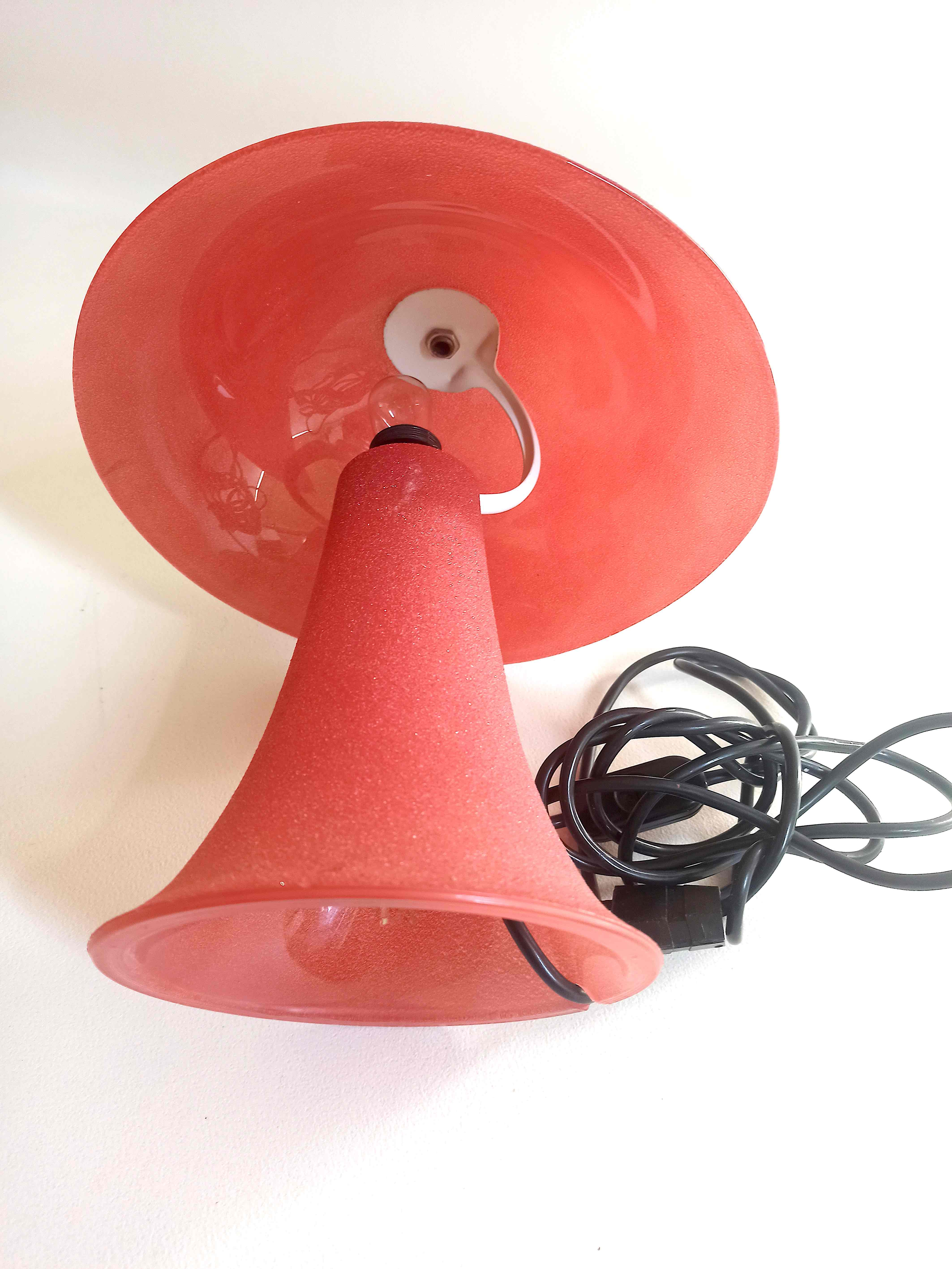 Vintage mushroom lamp red glass frosted effect