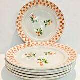 6 large plates in ecru ceramic pattern orchies- moulins des loups -retro-vintage-kitchen