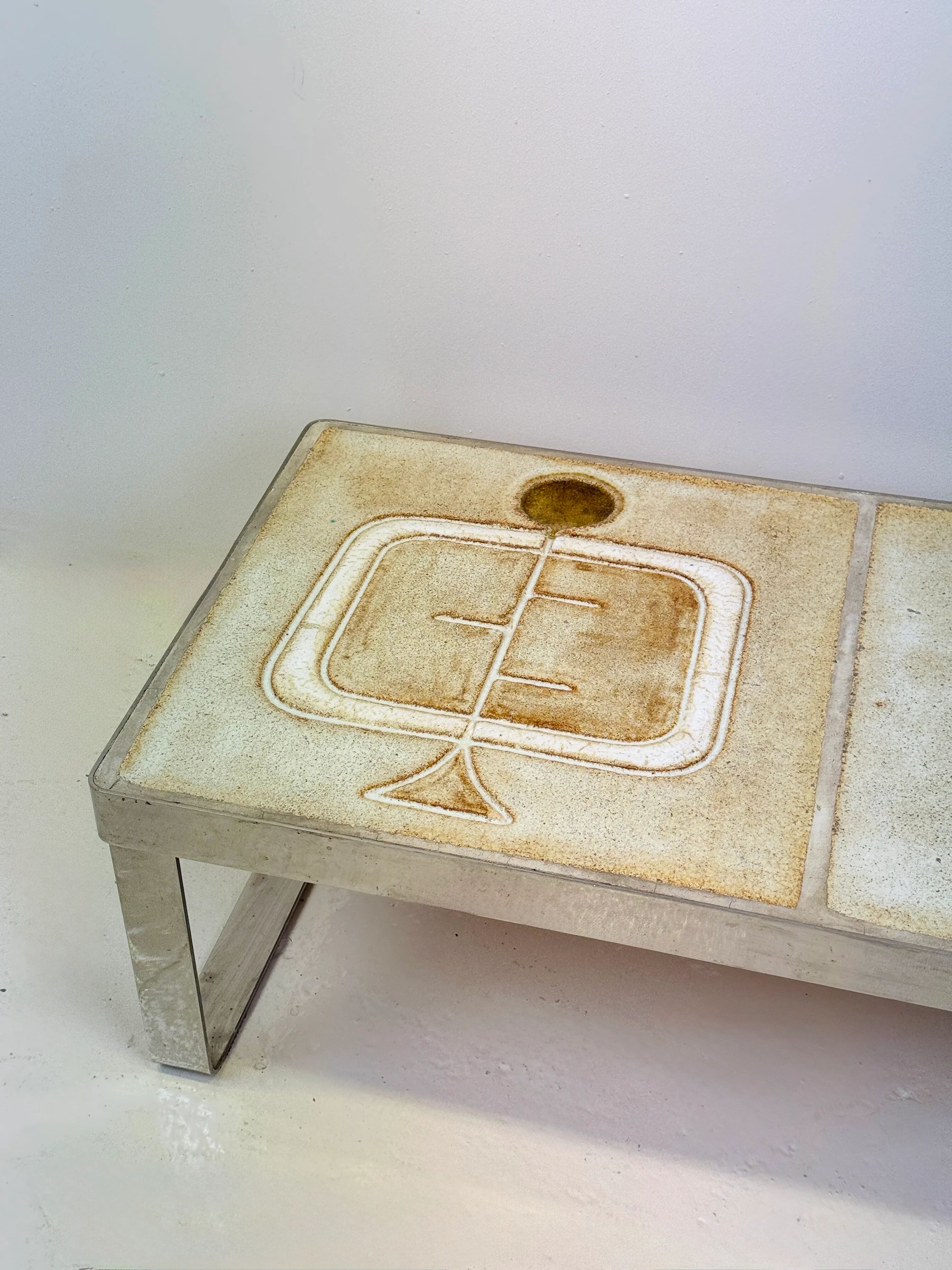 Table basse céramique / chrome — Jean Gregorieff, France, 1970s