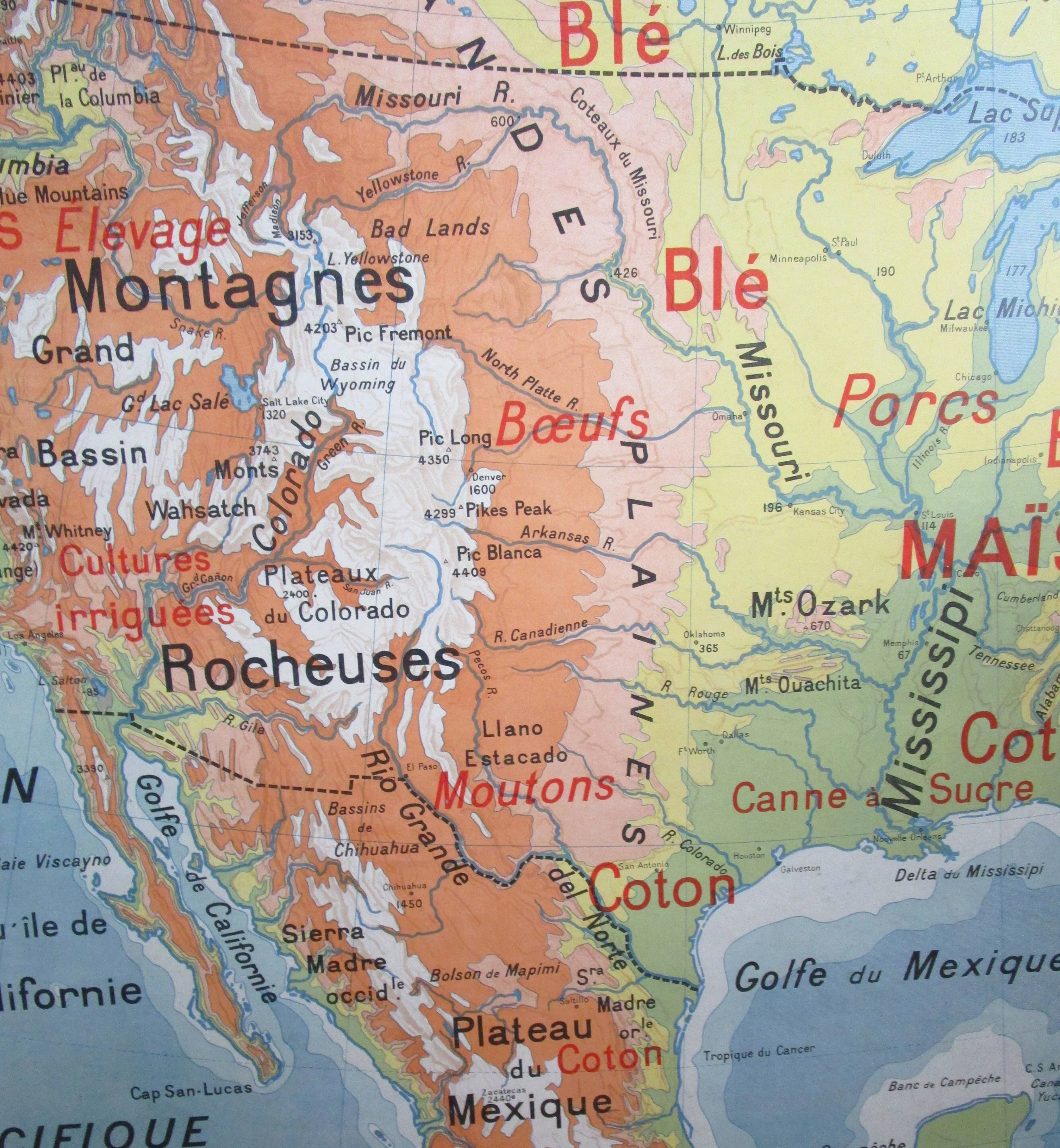 School map United States Vidal Lablache 60's