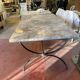 Table cast iron enamelled gold, top marble