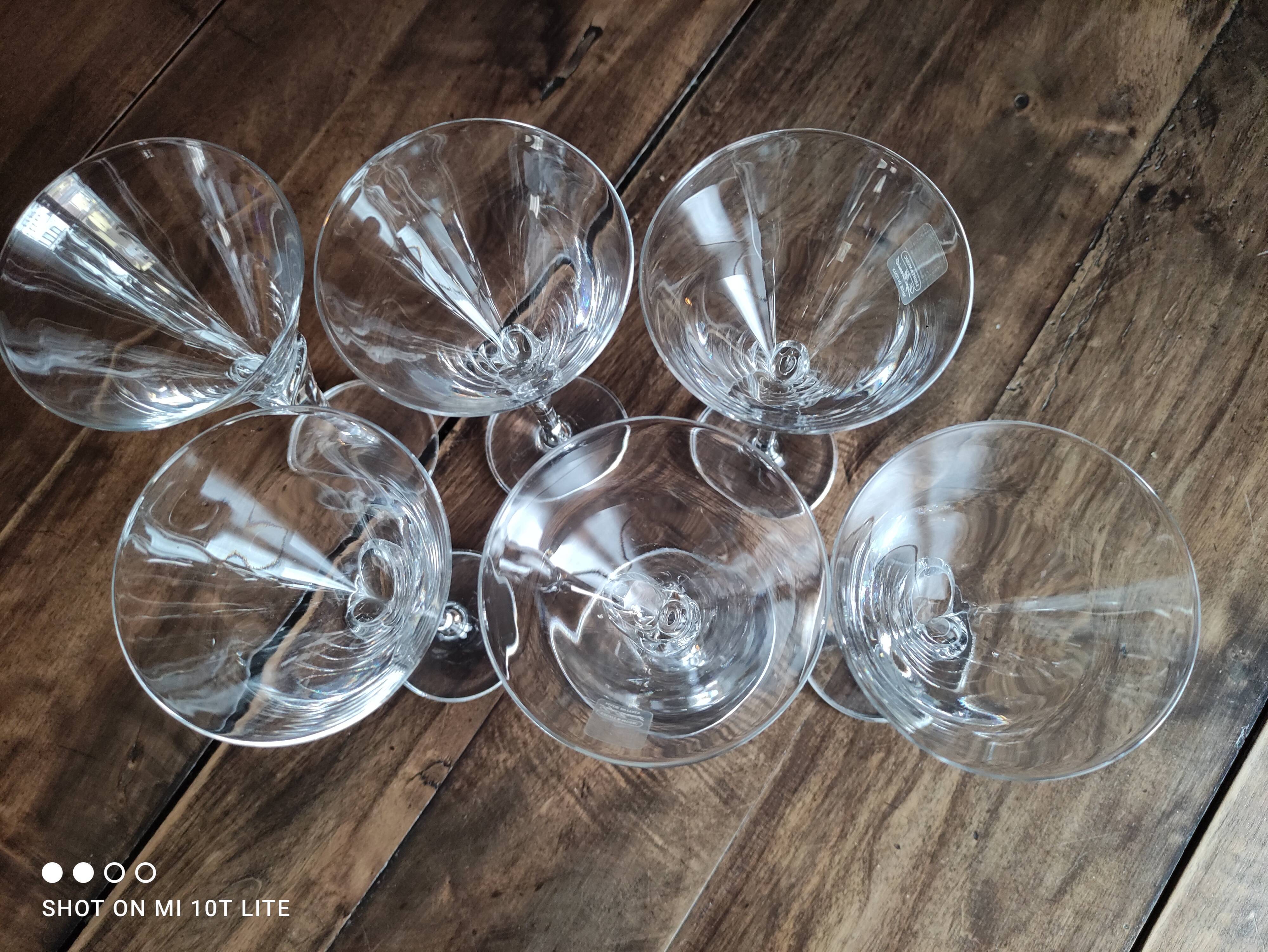 Set of 6 vintage white wine glasses in Light & Music crystal model Florian by Luigi Bormioli