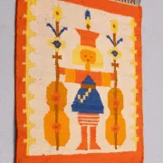 Polish Hand Knotted Square Wall Tapestry ''Musician'' 1960s Poland