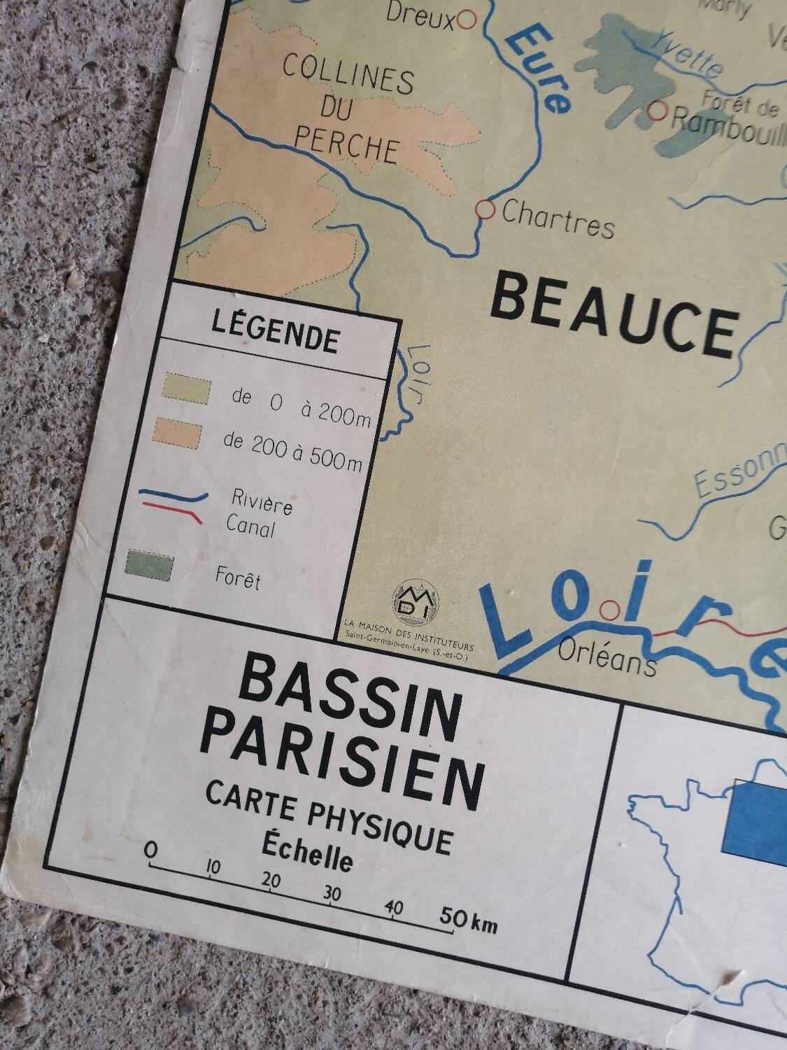 Vintage school map mdi FRANCE Normandy Paris Basin
