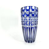 Cobalt blue cut crystal bohemian vase, 1960s