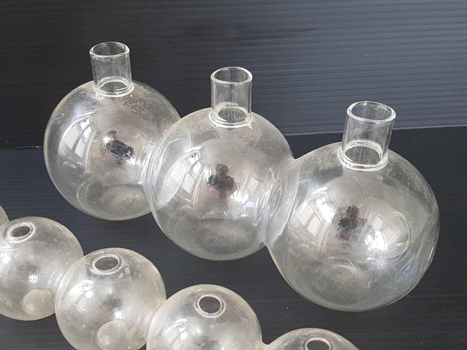 Set of 3 vintage hand-blown glass vases 1970