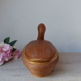 Vintage Chinese wicker duck – woven basket from the 1970s with a lid.