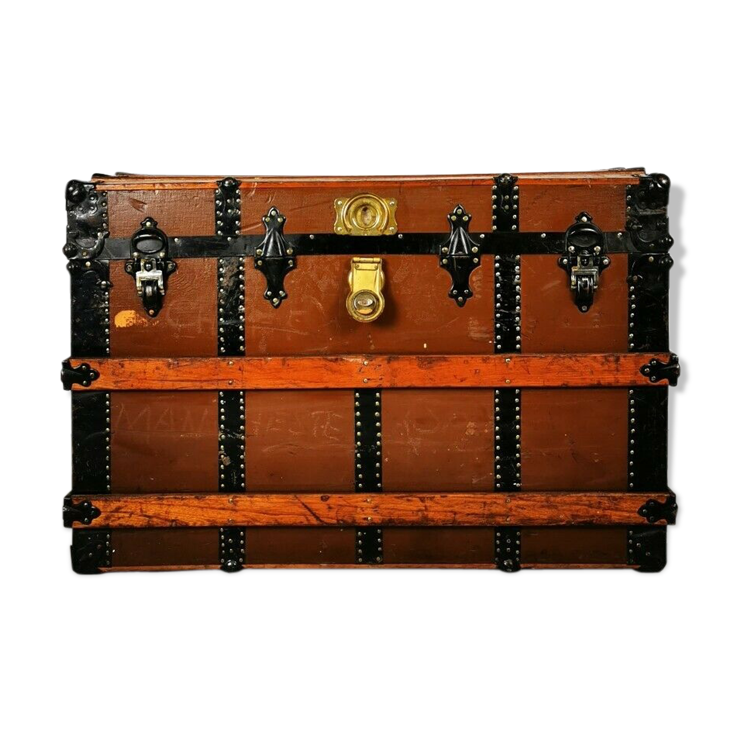 Late 19th Century Oak Banded Storage Travel Trunk / Chest