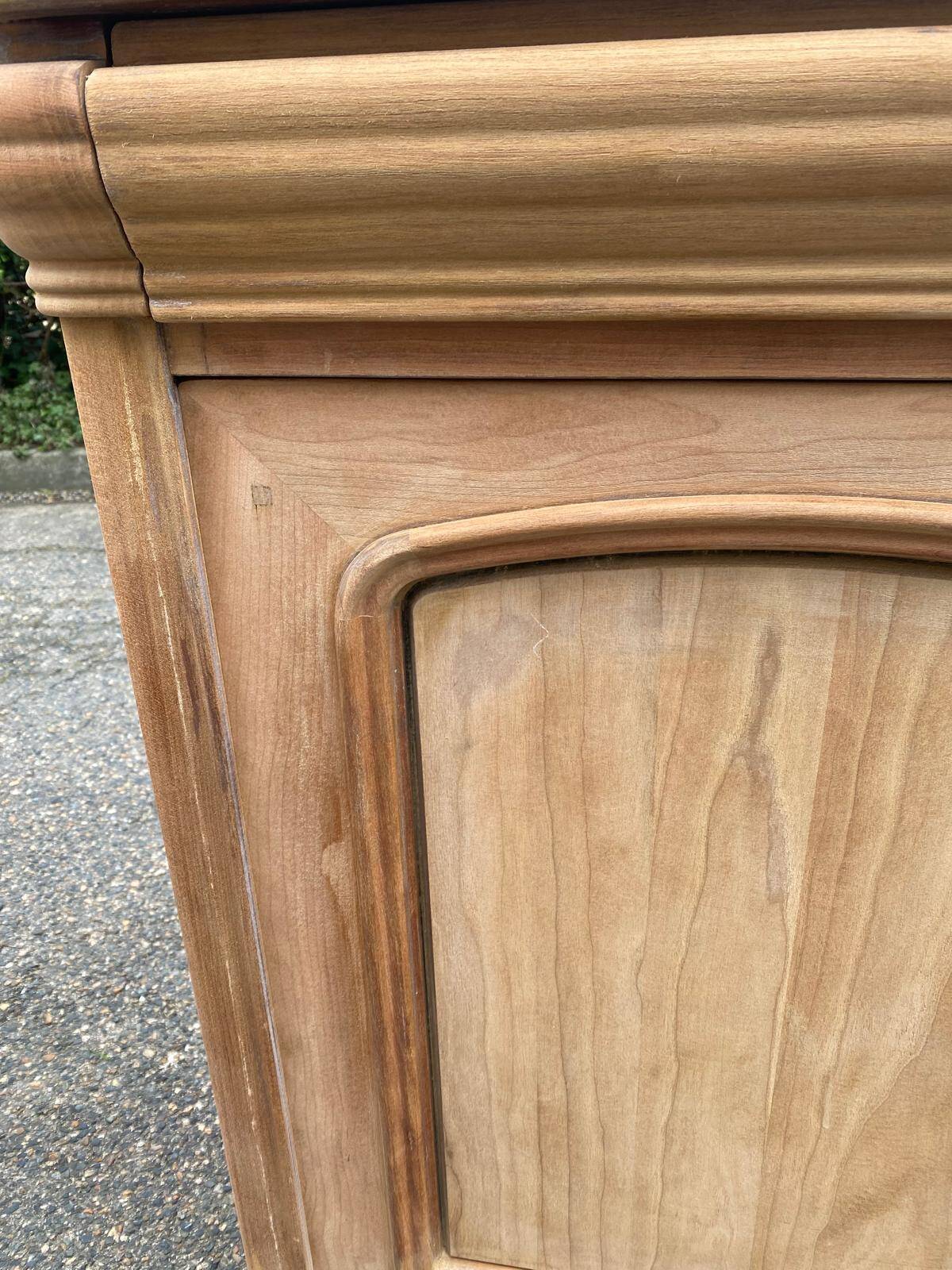 Louis Philippe 2-body sideboard renovated in raw wood with 2 glass doors