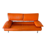 Orange leather 2 seater sofa