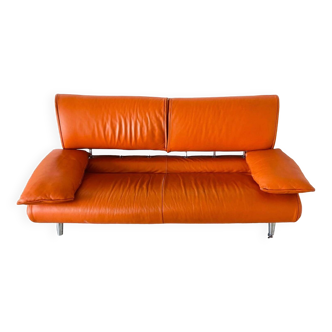Orange leather 2 seater sofa