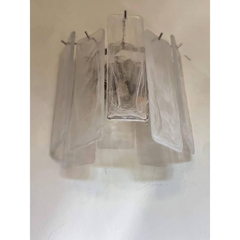 Venied-White Alabastro Strips “Listelli” Murano Glass Wall Sconce