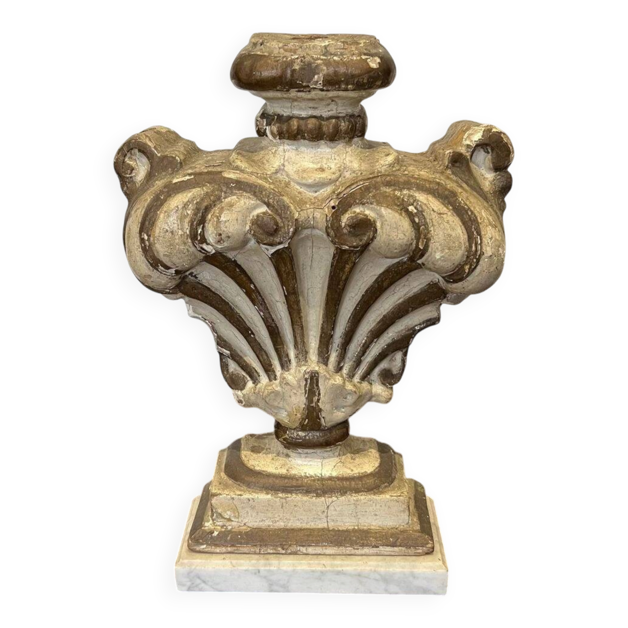 Decorative Element in Carved Wood on a Carrara Marble Base, Baroque I