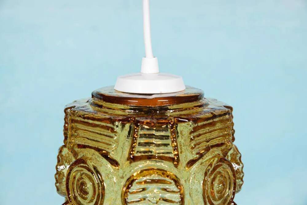 Vintage glass pendant light Vitrika, mid-century amber pendant.
