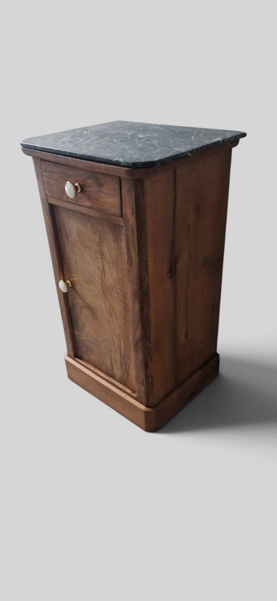 Walnut bedside table with black marble top – late 19th century.